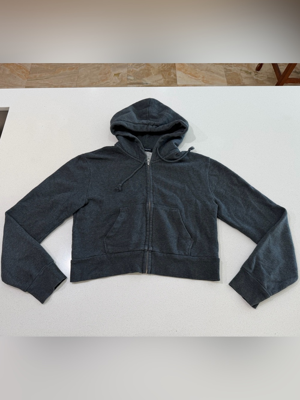 Brandy Melville Charcoal Gray Teddy Zip-Up Hoodie